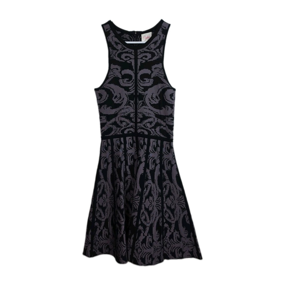 Parker Knit Fit & Flare Dress Womens S Black Gray Sleeveless Back Zip